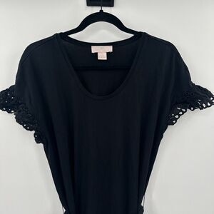 Rachel Parcell Bodycon Dress Womens Medium Black Ruffle Crochet Drawstring Waist